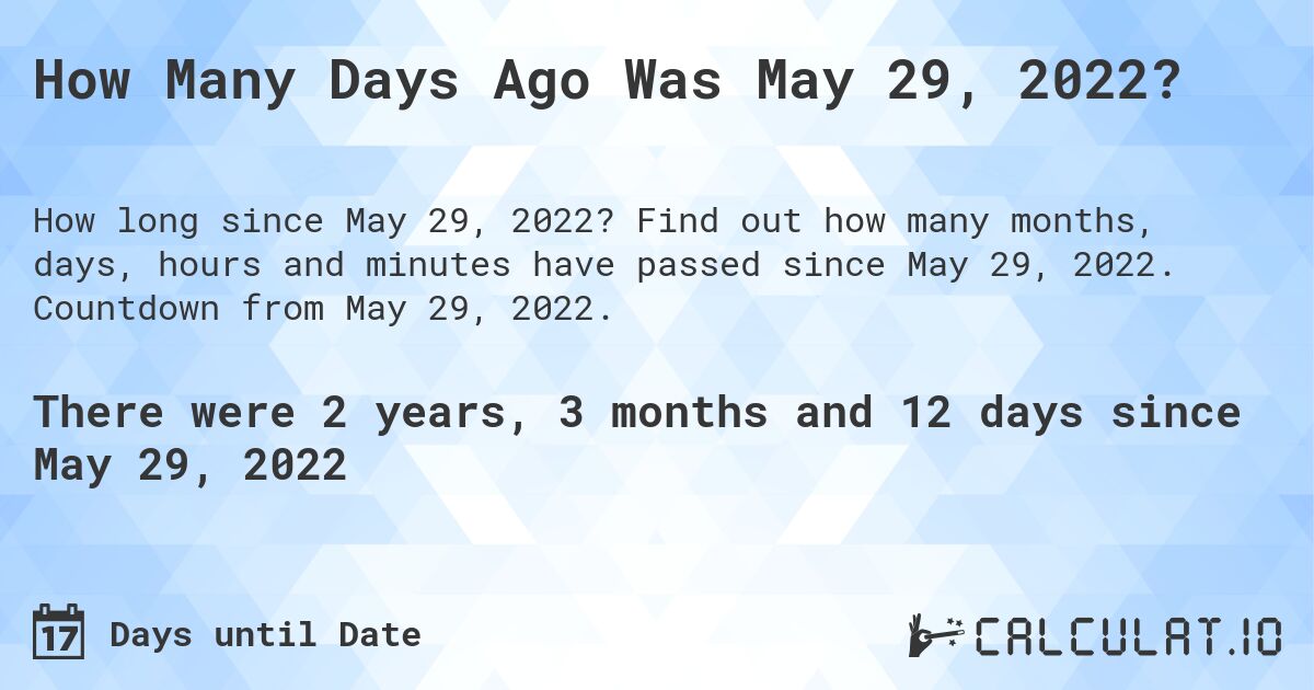 How Many Days Ago Was May 29, 2022 | Calculate