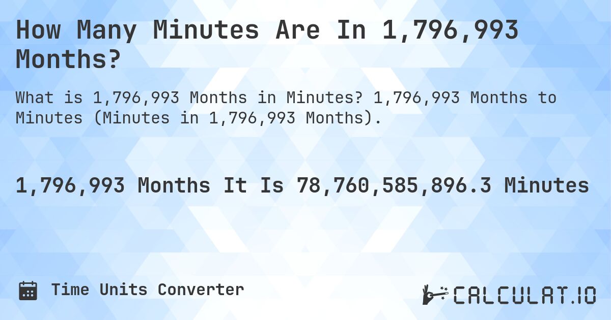 How Many Minutes Are In 1,796,993 Months?. 1,796,993 Months to Minutes (Minutes in 1,796,993 Months).