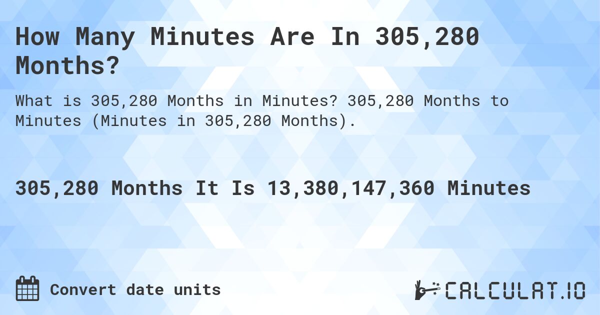 How Many Minutes Are In 305,280 Months?. 305,280 Months to Minutes (Minutes in 305,280 Months).