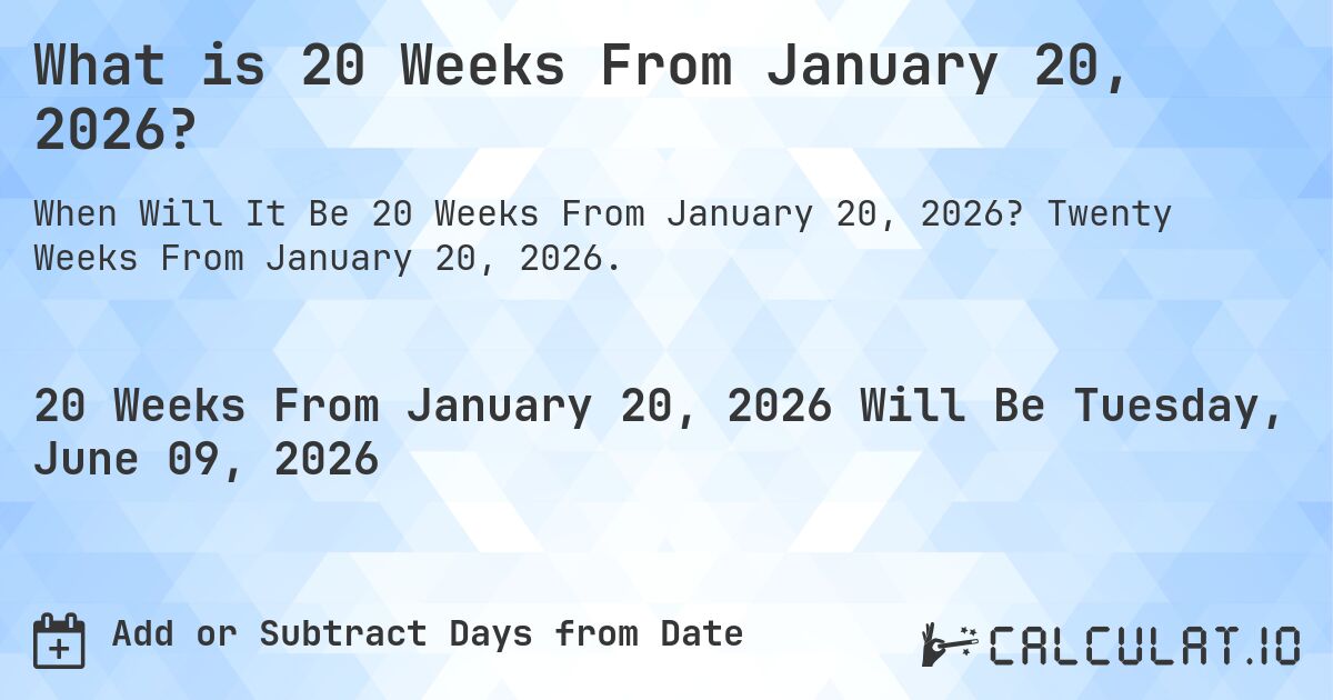 What is 20 Weeks From January 20, 2026?. Twenty Weeks From January 20, 2026.
