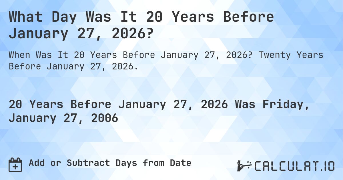 What Day Was It 20 Years Before January 27, 2026?. Twenty Years Before January 27, 2026.