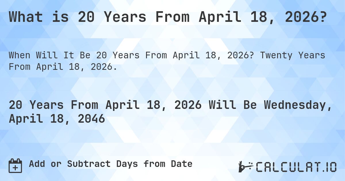 What is 20 Years From April 18, 2026?. Twenty Years From April 18, 2026.