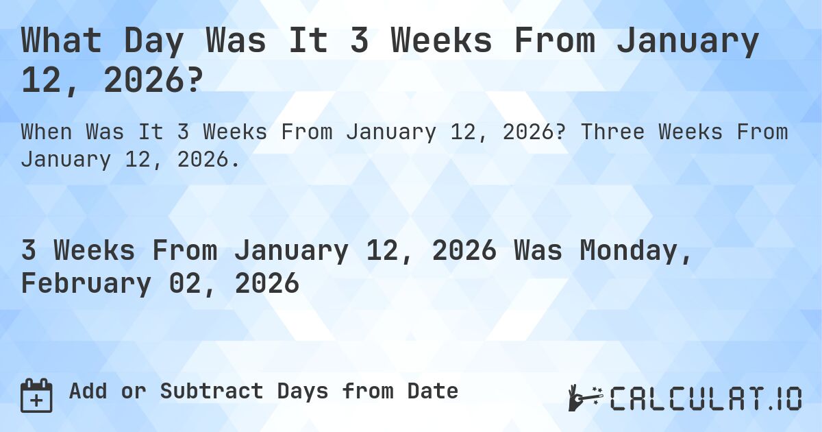 What Day Was It 3 Weeks From January 12, 2026?. Three Weeks From January 12, 2026.