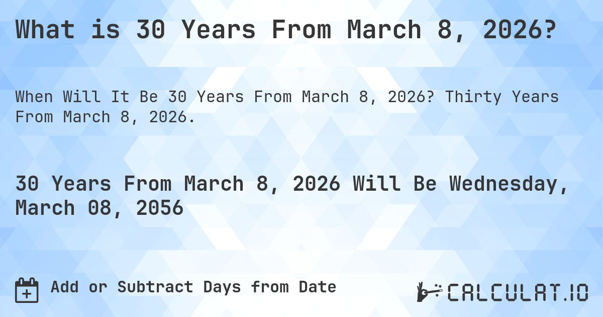 What is 30 Years From March 8, 2026?. Thirty Years From March 8, 2026.