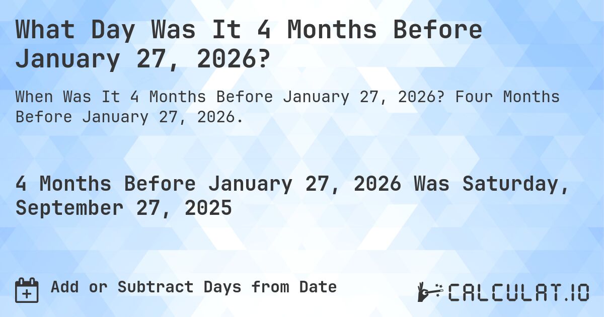 What Day Was It 4 Months Before January 27, 2026?. Four Months Before January 27, 2026.