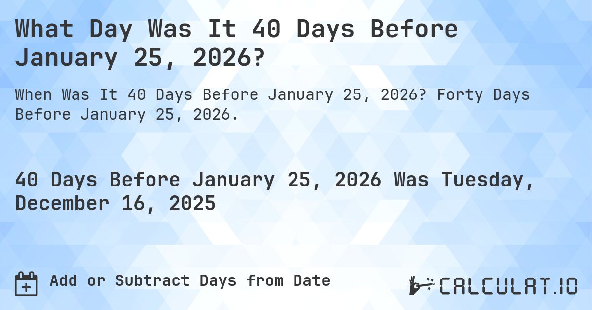 What Day Was It 40 Days Before January 25, 2026?. Forty Days Before January 25, 2026.