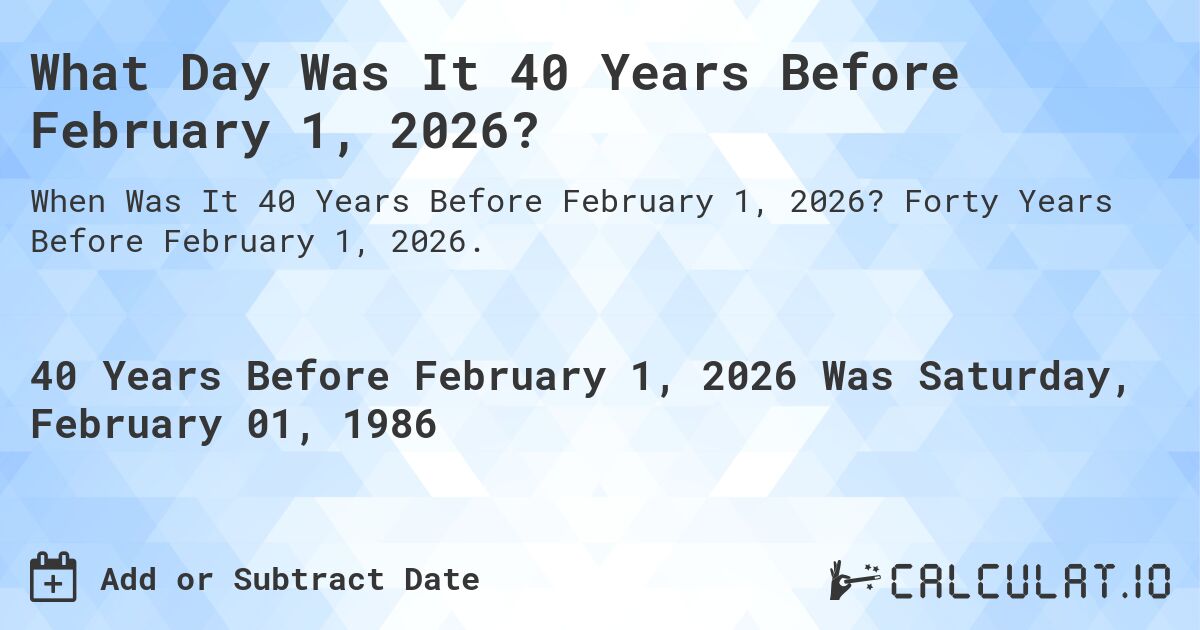 What Day Was It 40 Years Before February 1, 2026?. Forty Years Before February 1, 2026.