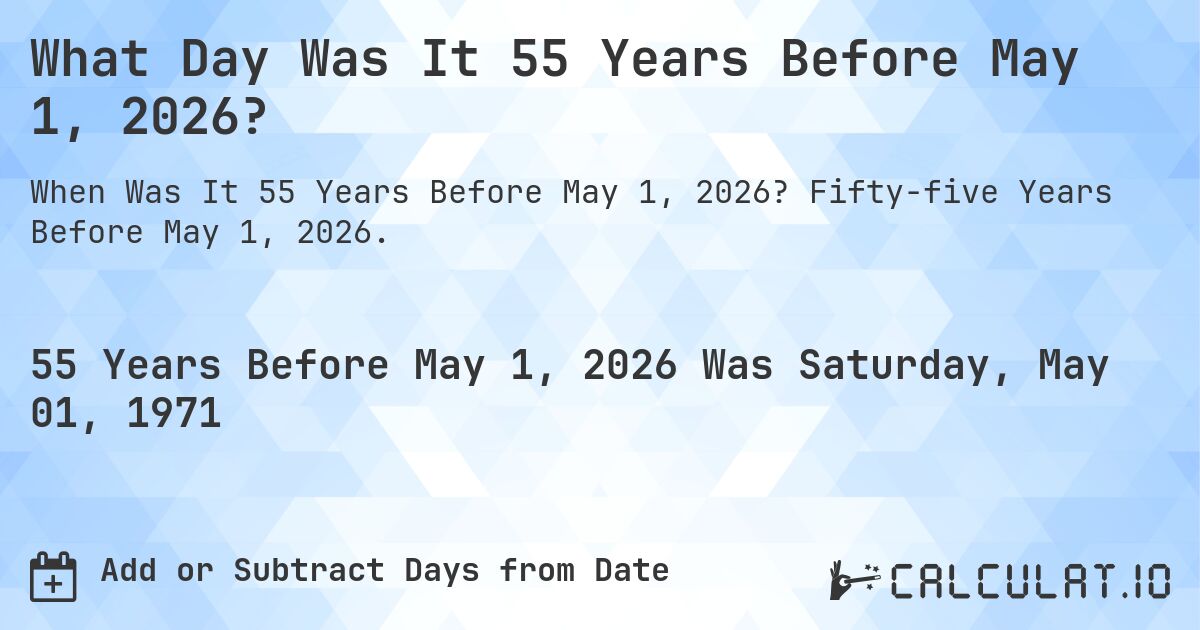 What Day Was It 55 Years Before May 1, 2026?. Fifty-five Years Before May 1, 2026.