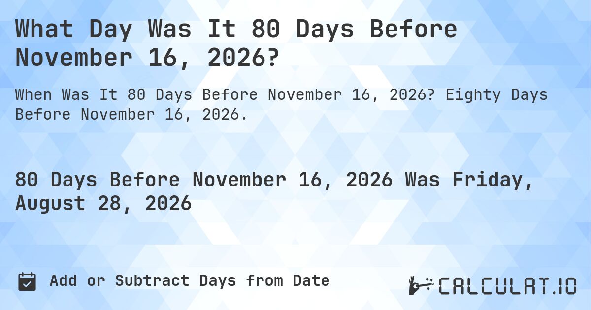 What Day Was It 80 Days Before November 16, 2026?. Eighty Days Before November 16, 2026.