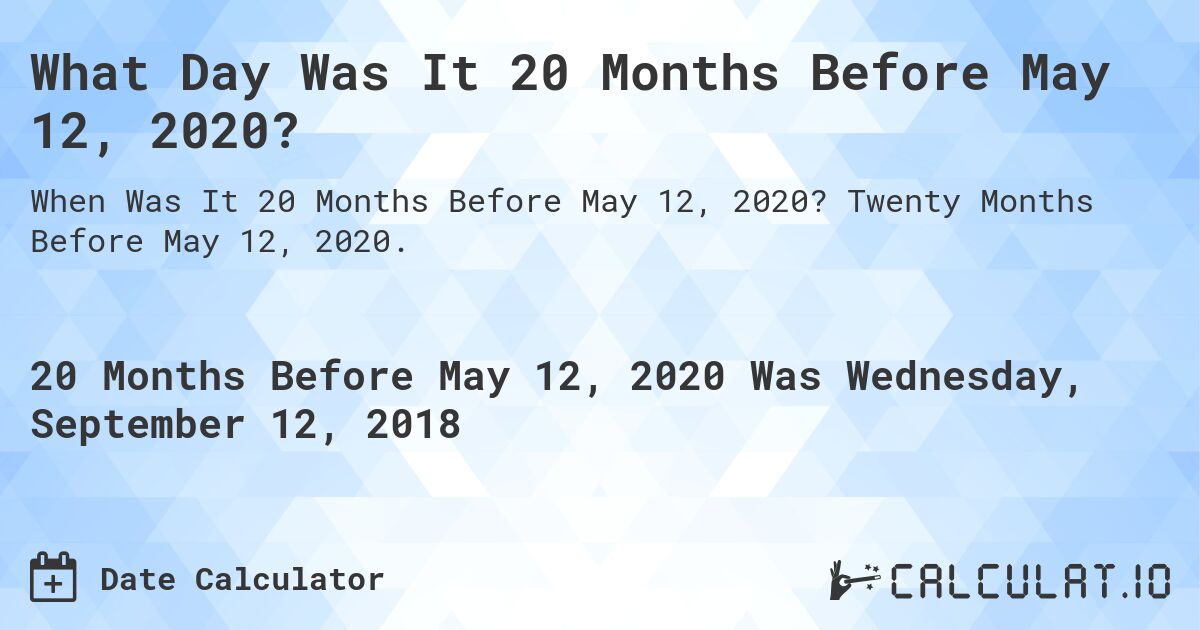 What Day Was It 20 Months Before May 12, 2020?. Twenty Months Before May 12, 2020.