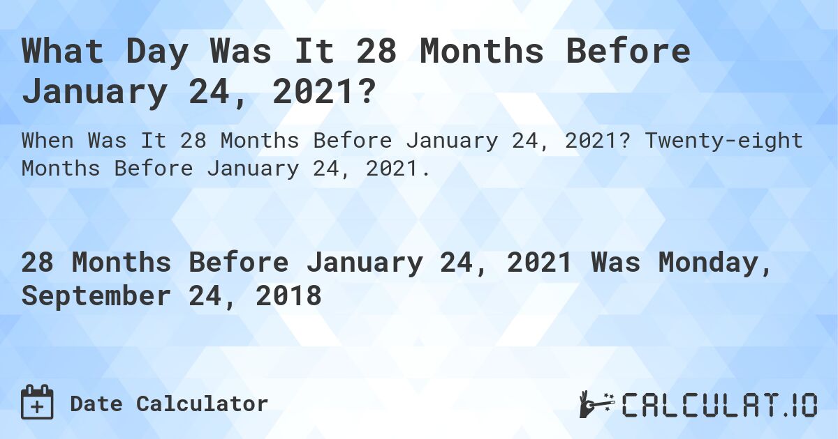 What Day Was It 28 Months Before January 24, 2021?. Twenty-eight Months Before January 24, 2021.