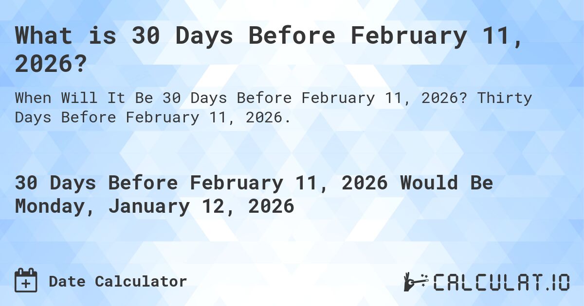 What is 30 Days Before February 11, 2026?. Thirty Days Before February 11, 2026.