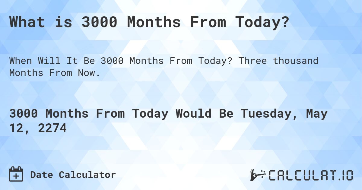 What is 3000 Months From Today?. Three thousand Months From Now.