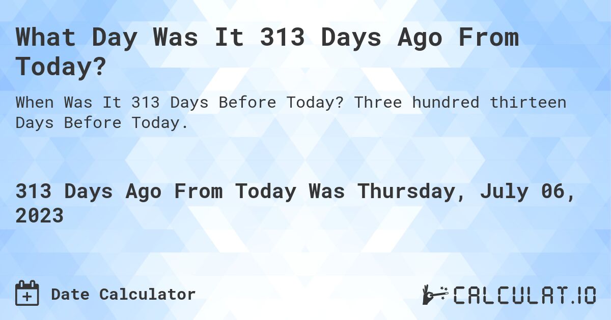 What Day Was It 313 Days Ago From Today?. Three hundred thirteen Days Before Today.