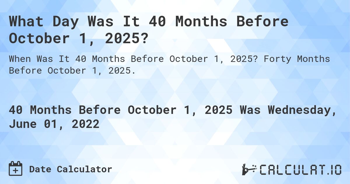 What Day Was It 40 Months Before October 1, 2025?. Forty Months Before October 1, 2025.