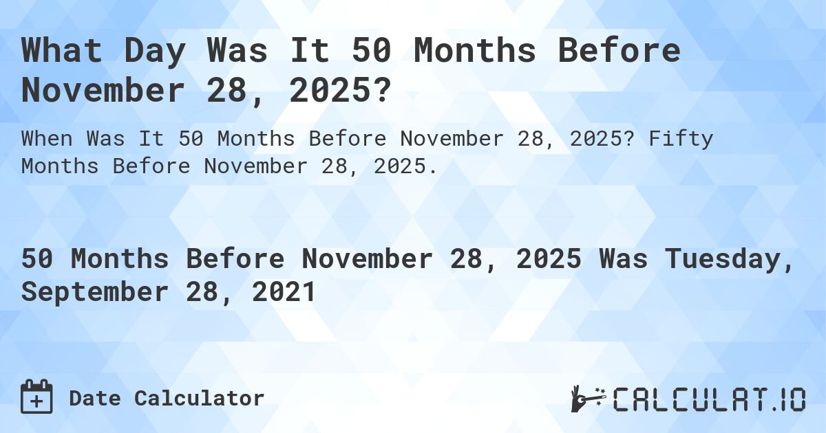 What Day Was It 50 Months Before November 28, 2025?. Fifty Months Before November 28, 2025.