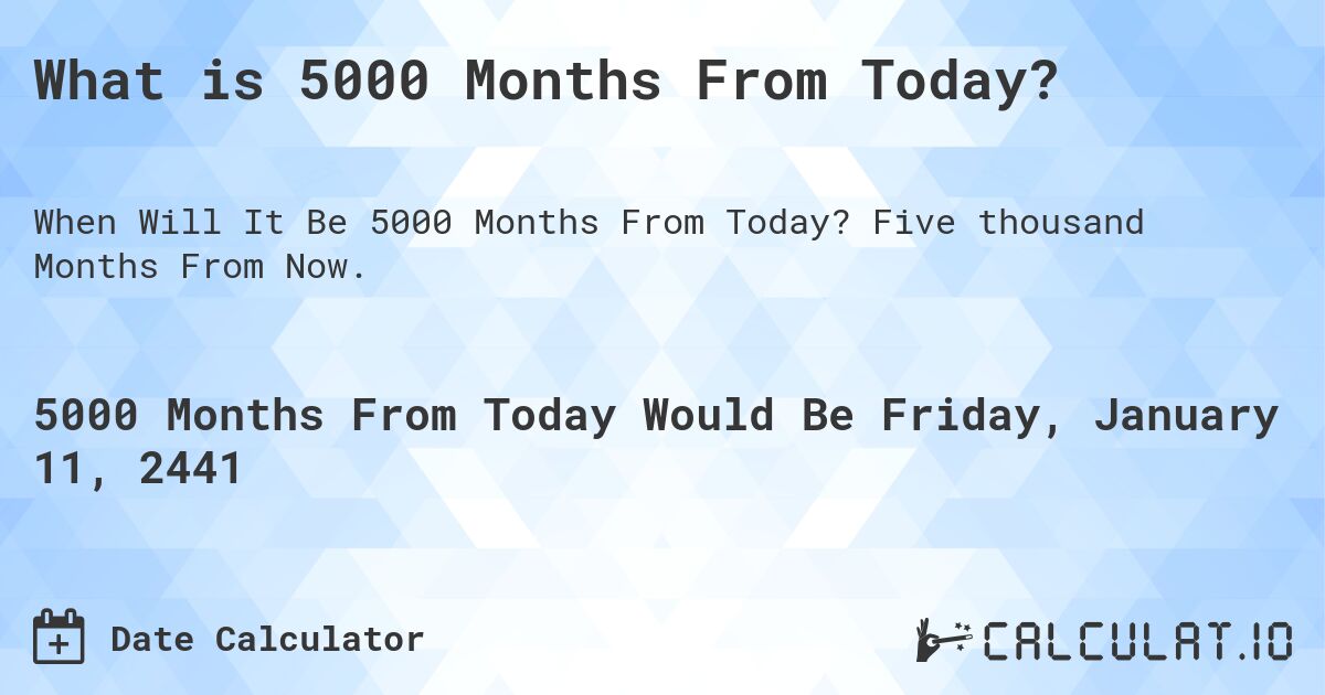 What is 5000 Months From Today?. Five thousand Months From Now.