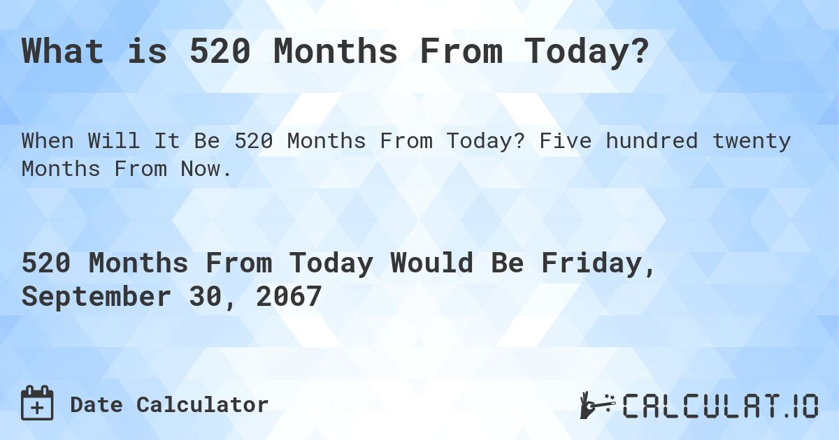 What is 520 Months From Today?. Five hundred twenty Months From Now.