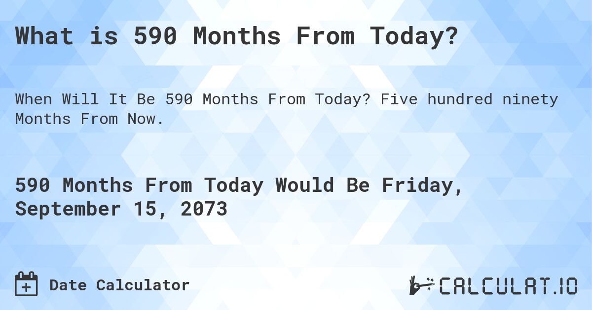 What is 590 Months From Today?. Five hundred ninety Months From Now.
