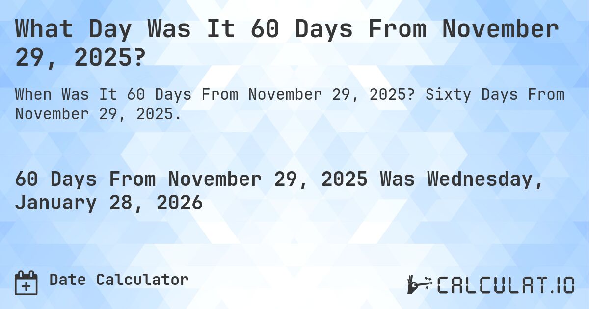 What Day Was It 60 Days From November 29, 2025?. Sixty Days From November 29, 2025.