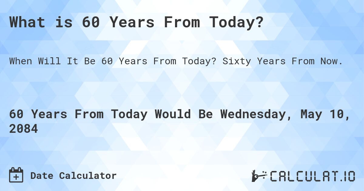 What is 60 Years From Today?. Sixty Years From Now.