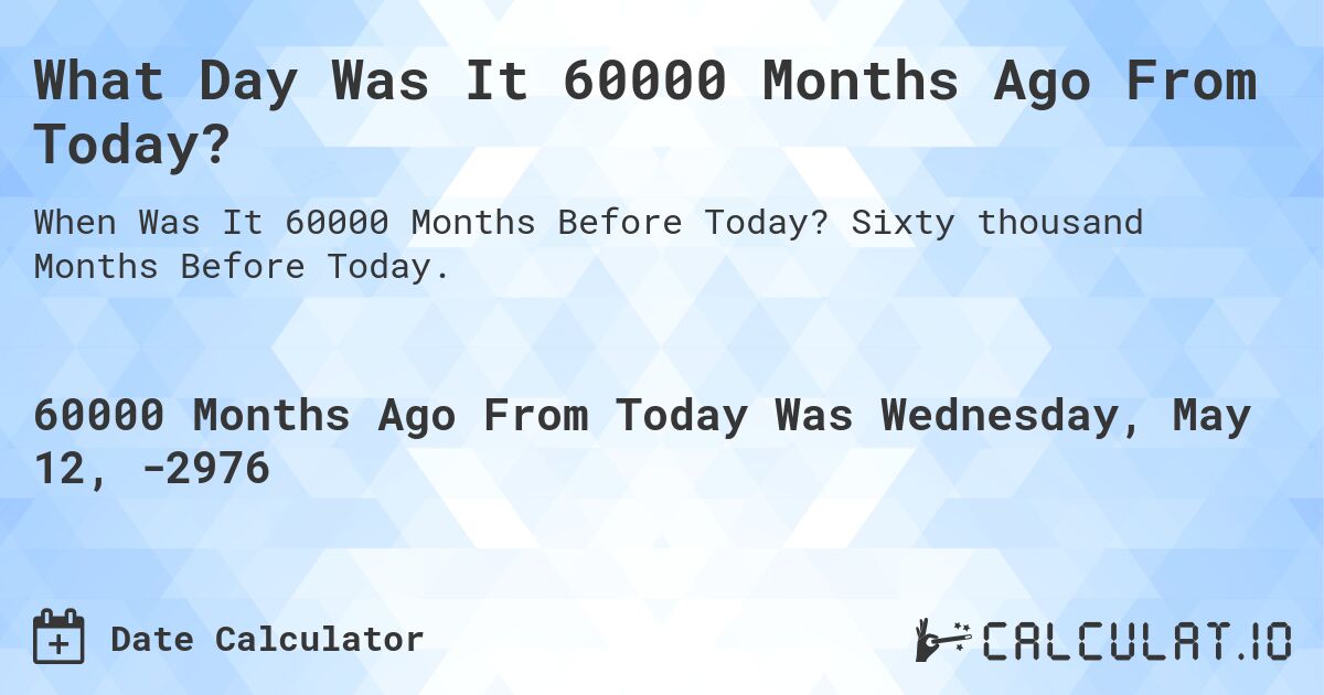 What Day Was It 60000 Months Ago From Today?. Sixty thousand Months Before Today.