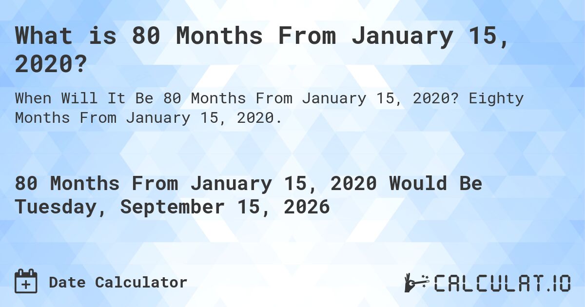 What is 80 Months From January 15, 2020?. Eighty Months From January 15, 2020.