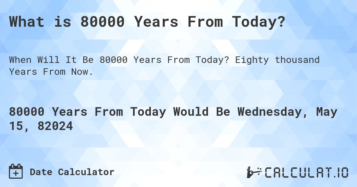 What is 80000 Years From Today?. Eighty thousand Years From Now.