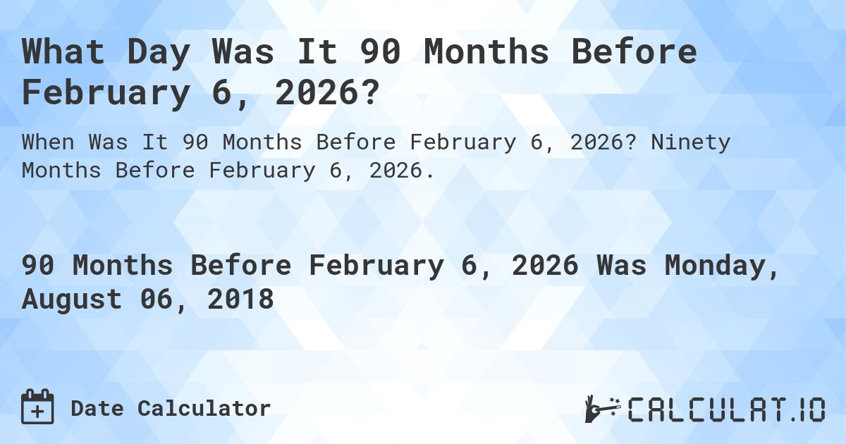 What Day Was It 90 Months Before February 6, 2026?. Ninety Months Before February 6, 2026.