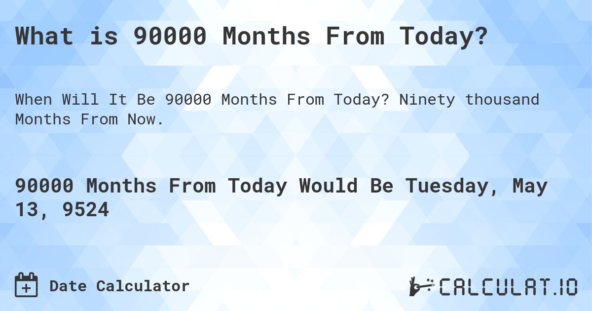 What is 90000 Months From Today?. Ninety thousand Months From Now.