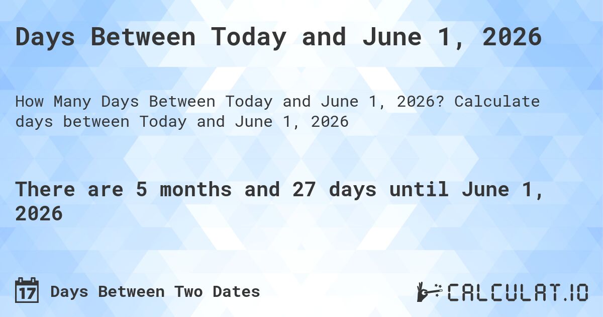 Days Between Today and June 1, 2026. Calculate days between Today and June 1, 2026