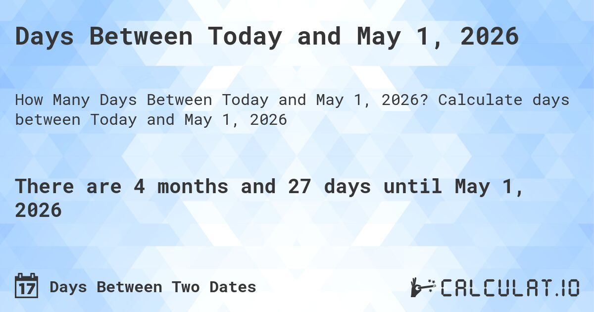 Days Between Today and May 1, 2026. Calculate days between Today and May 1, 2026