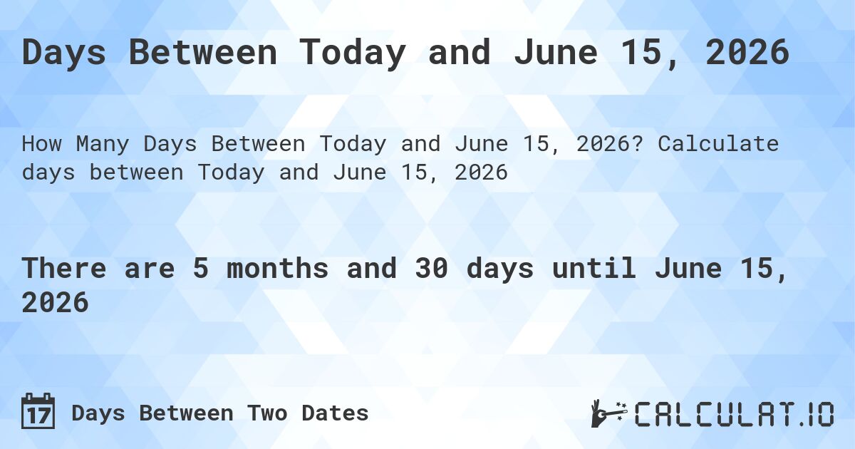 Days Between Today and June 15, 2026. Calculate days between Today and June 15, 2026