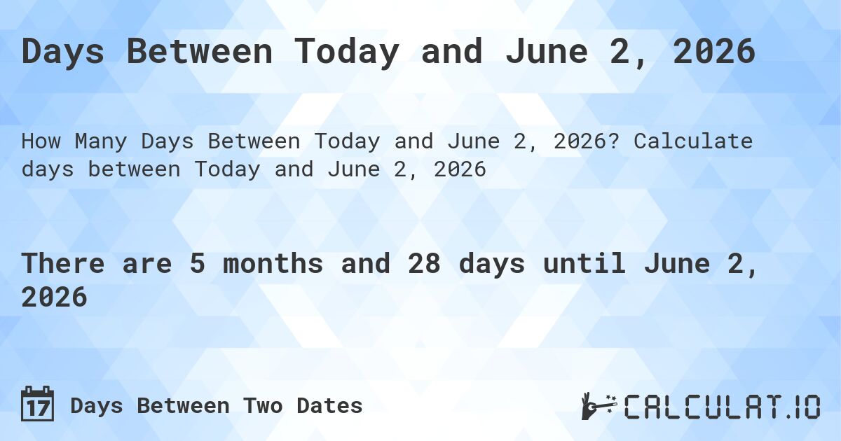 Days Between Today and June 2, 2026. Calculate days between Today and June 2, 2026