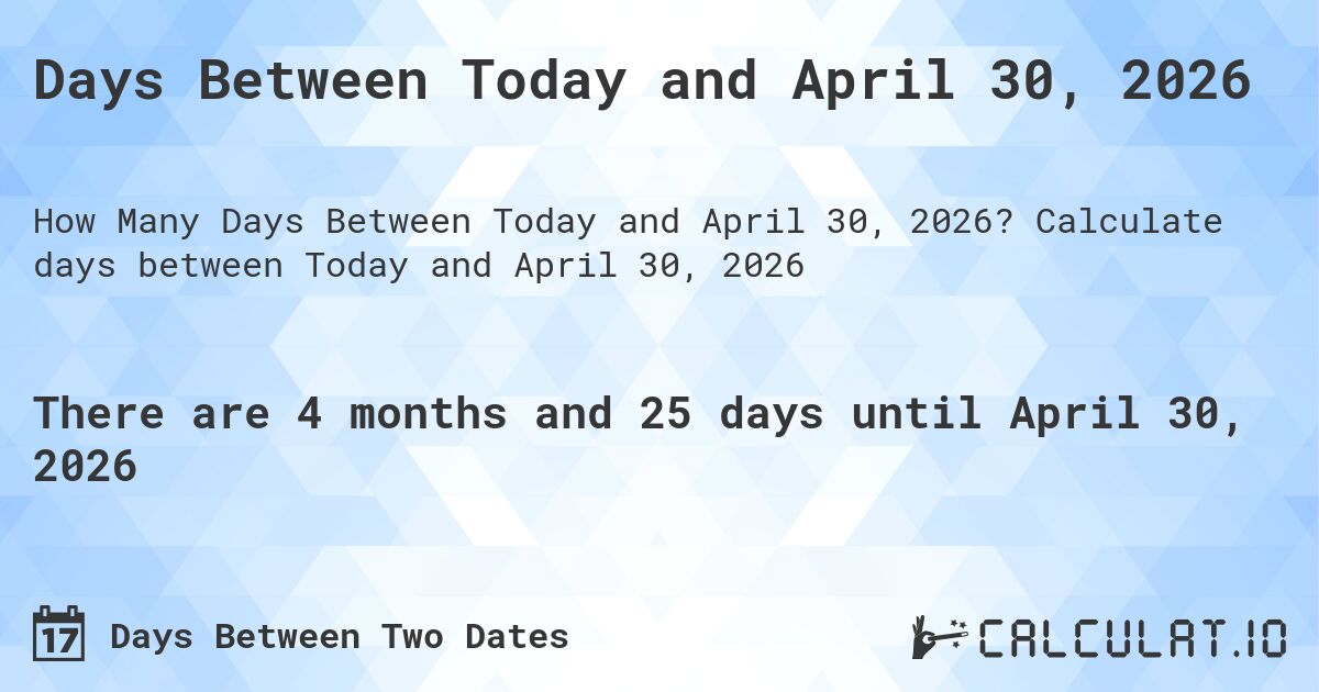Days Between Today and April 30, 2026. Calculate days between Today and April 30, 2026
