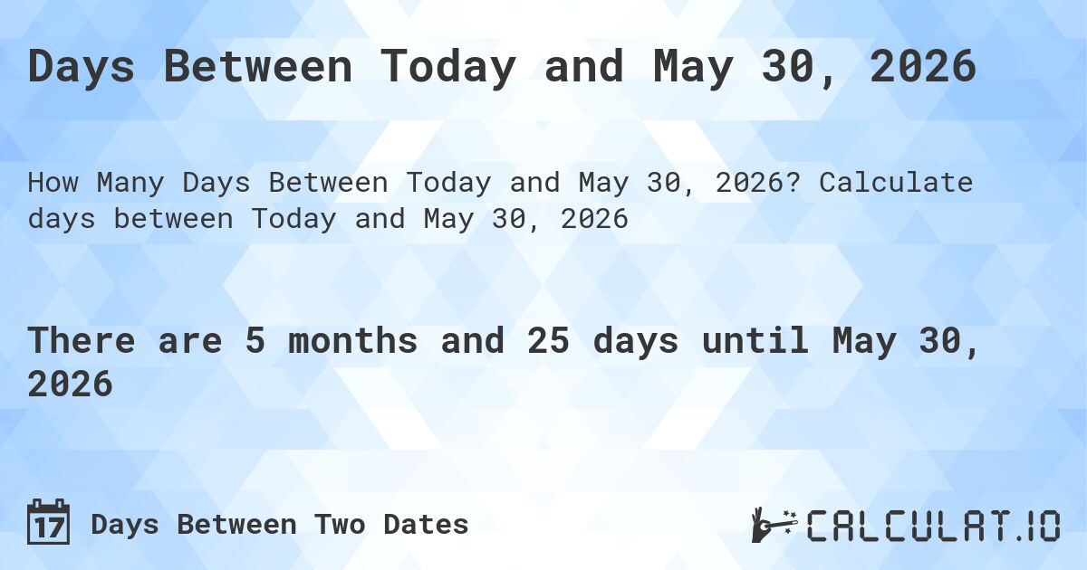 Days Between Today and May 30, 2026. Calculate days between Today and May 30, 2026