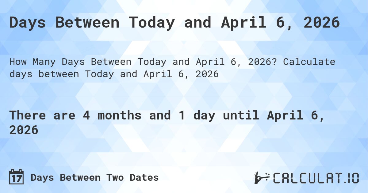 Days Between Today and April 6, 2026. Calculate days between Today and April 6, 2026
