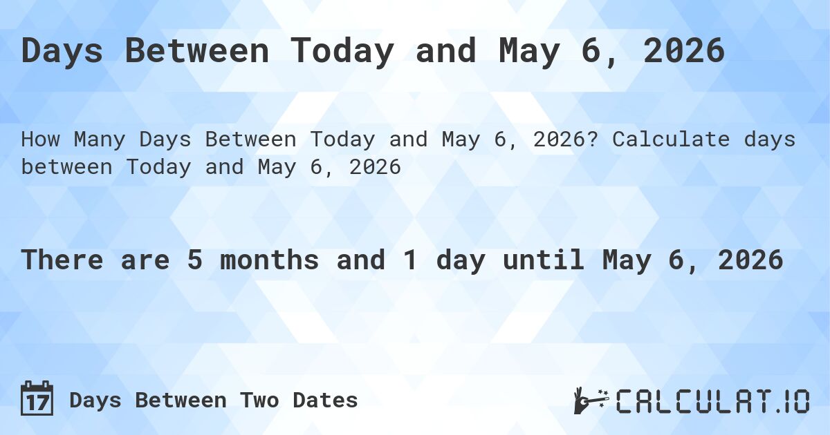 Days Between Today and May 6, 2026. Calculate days between Today and May 6, 2026
