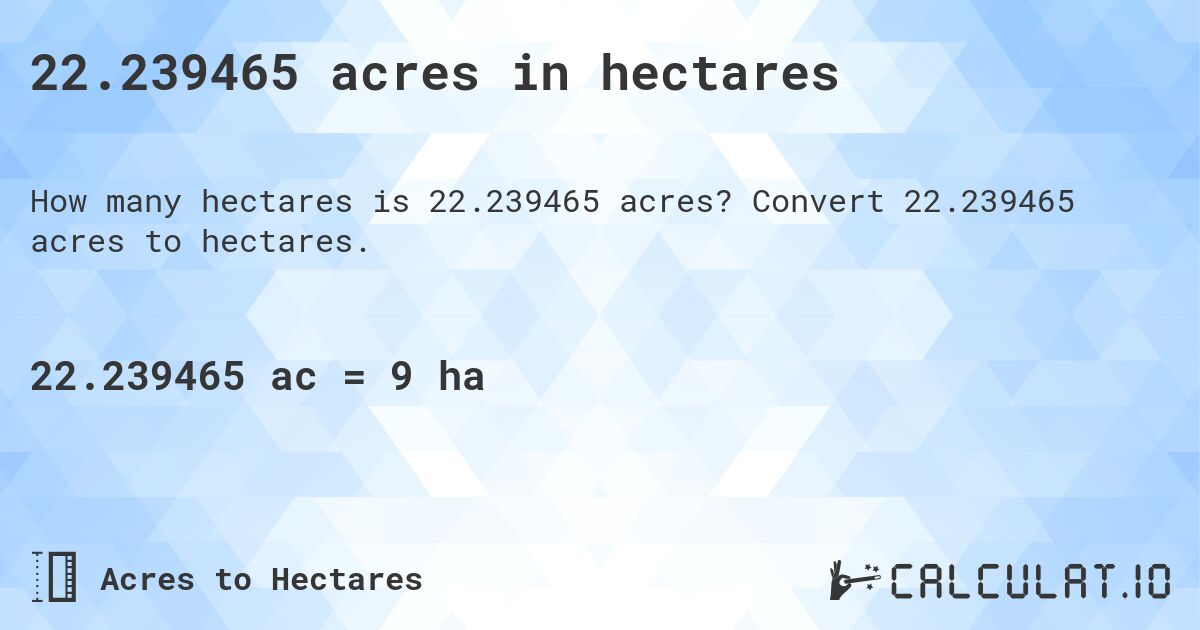 22.239465 acres in hectares. Convert 22.239465 acres to hectares.