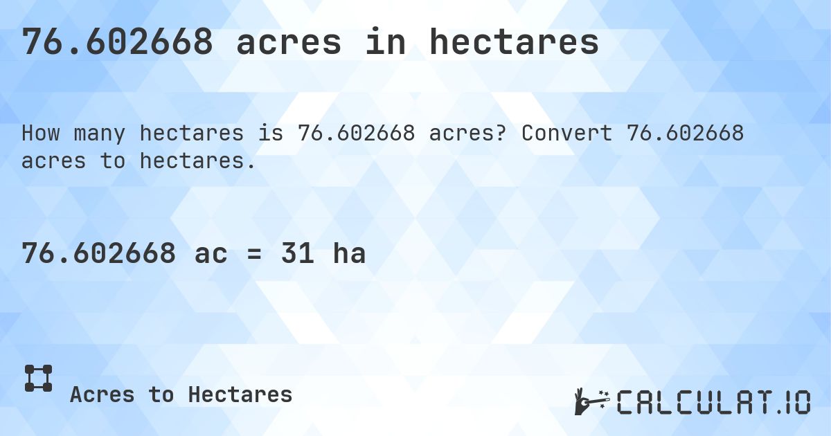 76.602668 acres in hectares. Convert 76.602668 acres to hectares.