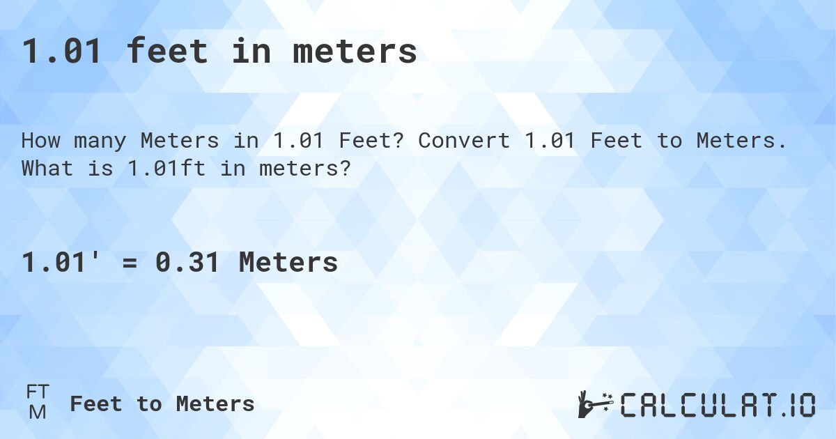 1.01 feet in meters. Convert 1.01 Feet to Meters. What is 1.01ft in meters?