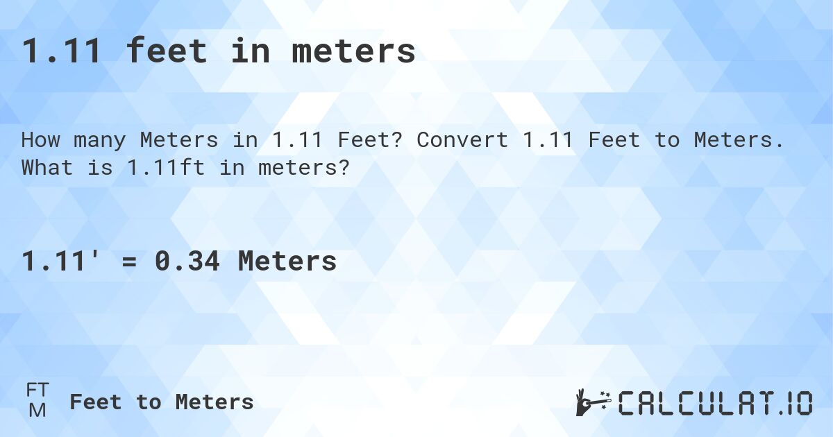 1.11 feet in meters. Convert 1.11 Feet to Meters. What is 1.11ft in meters?