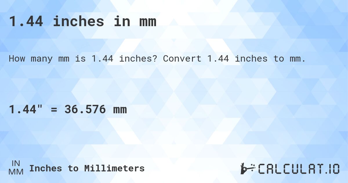1.44 inches in mm. Convert 1.44 inches to mm.