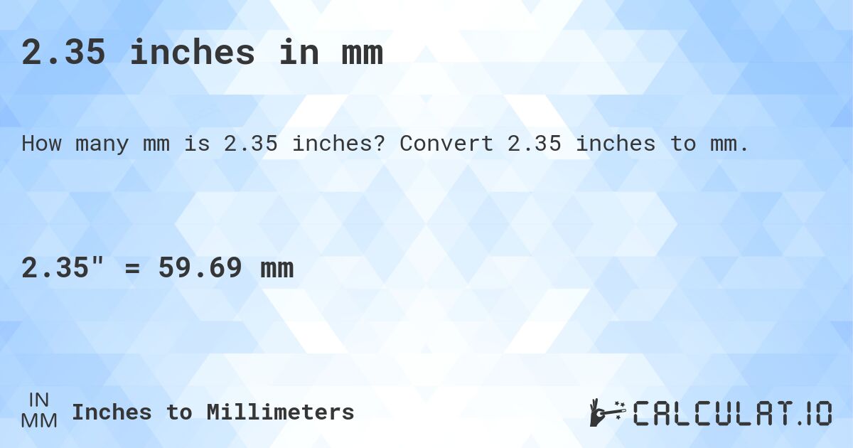 2.35 inches in mm. Convert 2.35 inches to mm.