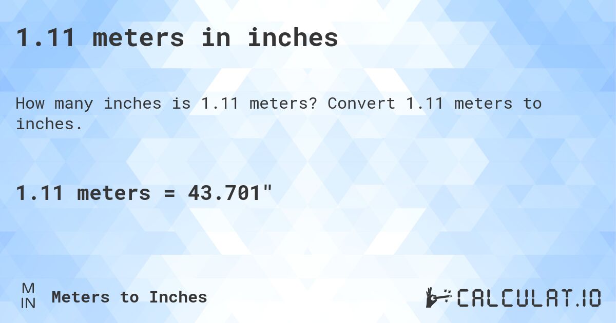 1.11 meters in inches. Convert 1.11 meters to inches.