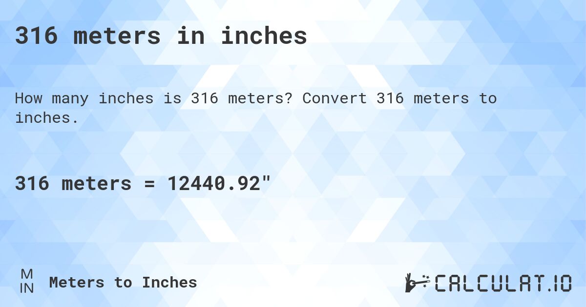 316 meters in inches. Convert 316 meters to inches.