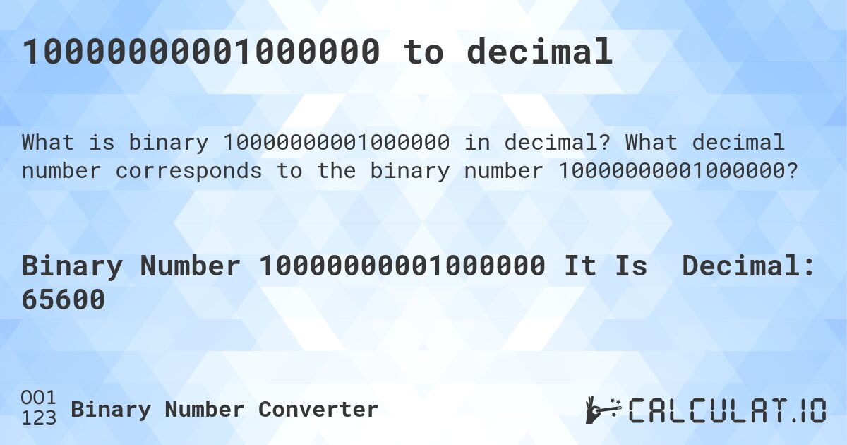 10000000001000000 to decimal. What decimal number corresponds to the binary number 10000000001000000?