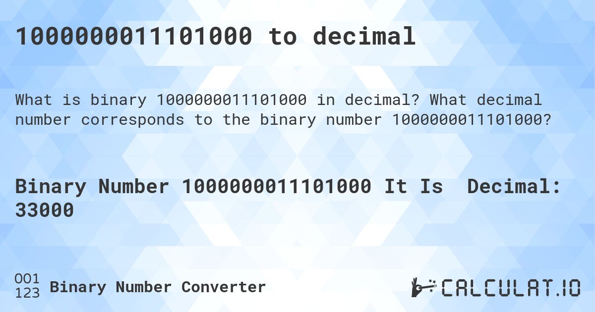 1000000011101000 to decimal. What decimal number corresponds to the binary number 1000000011101000?