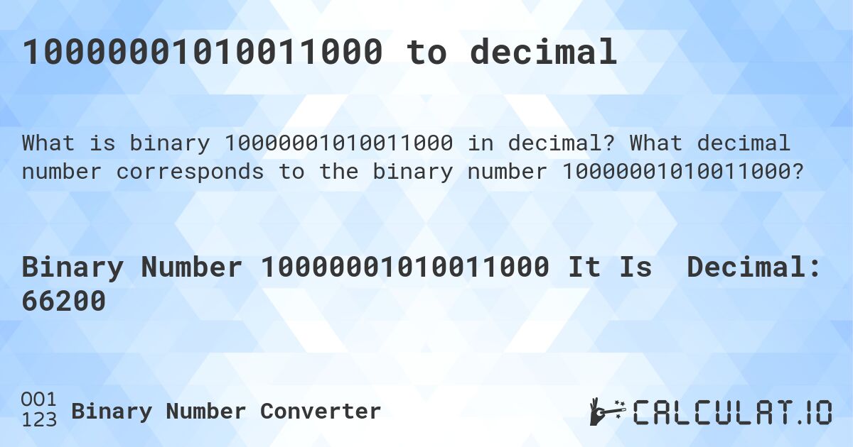 10000001010011000 to decimal. What decimal number corresponds to the binary number 10000001010011000?
