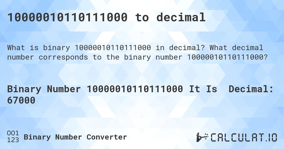 10000010110111000 to decimal. What decimal number corresponds to the binary number 10000010110111000?